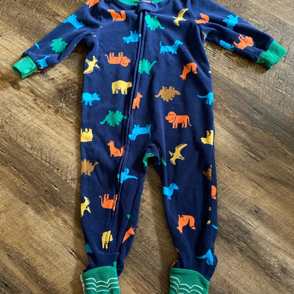 Blue and Green Footed Pajamas with Full-Body Coverage and Front Zipper
